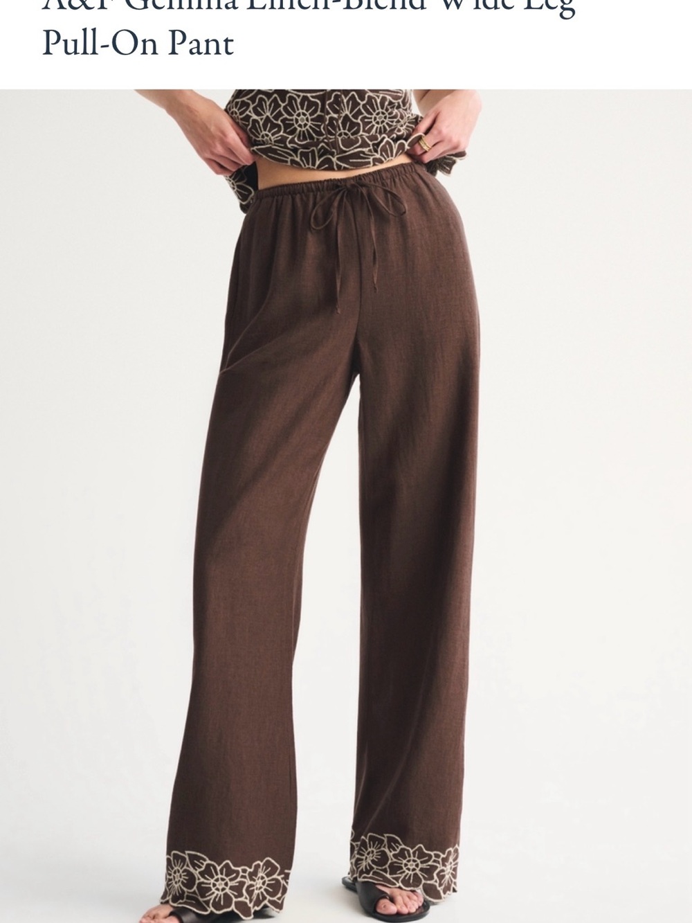 Abercrombie & Fitch Brown Wide-Leg Pull-On Pants with Embroidered Hem